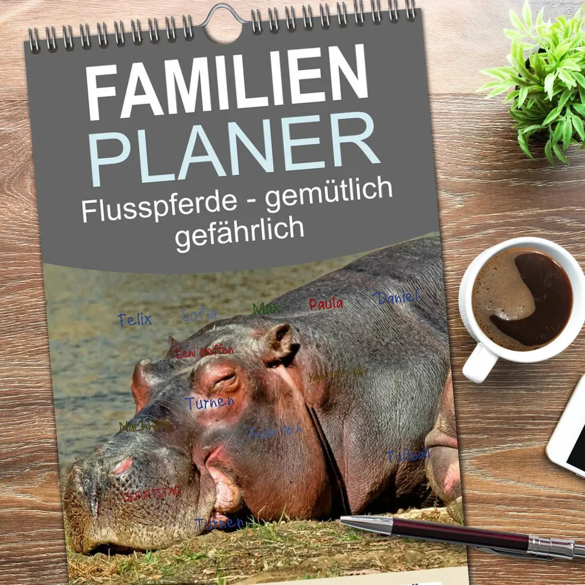Bild: 9783516515022 | Familienplaner 2026 - Flusspferde - gemütlich gefährlich mit 5...