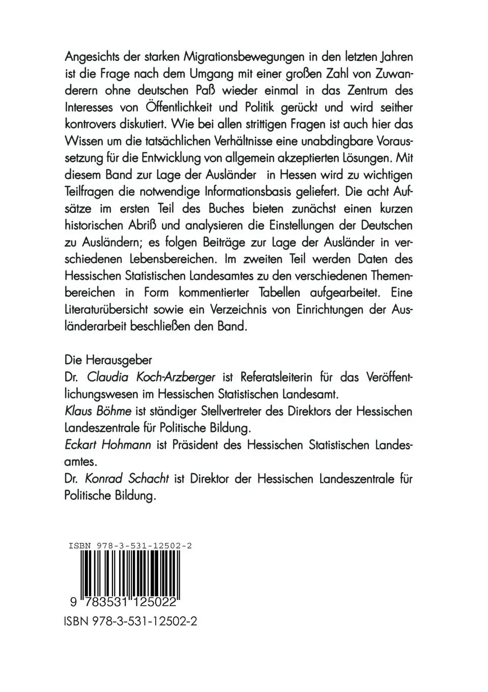 Rückseite: 9783531125022 | Einwanderungsland Hessen? | Daten, Fakten, Analysen | Böhme (u. a.)