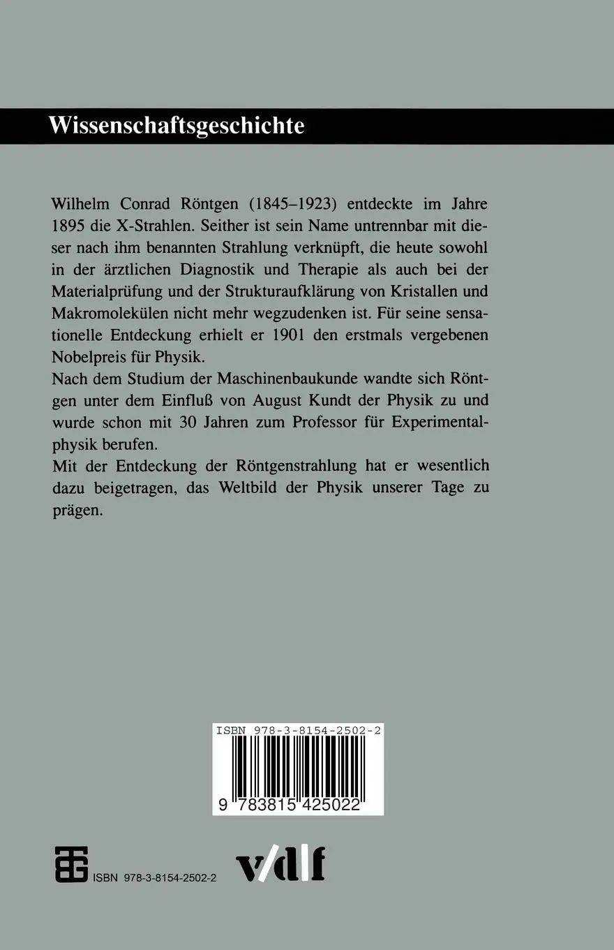 Rückseite: 9783815425022 | Wilhelm Conrad Röntgen | Walter Beier | Taschenbuch | 135 S. | Deutsch