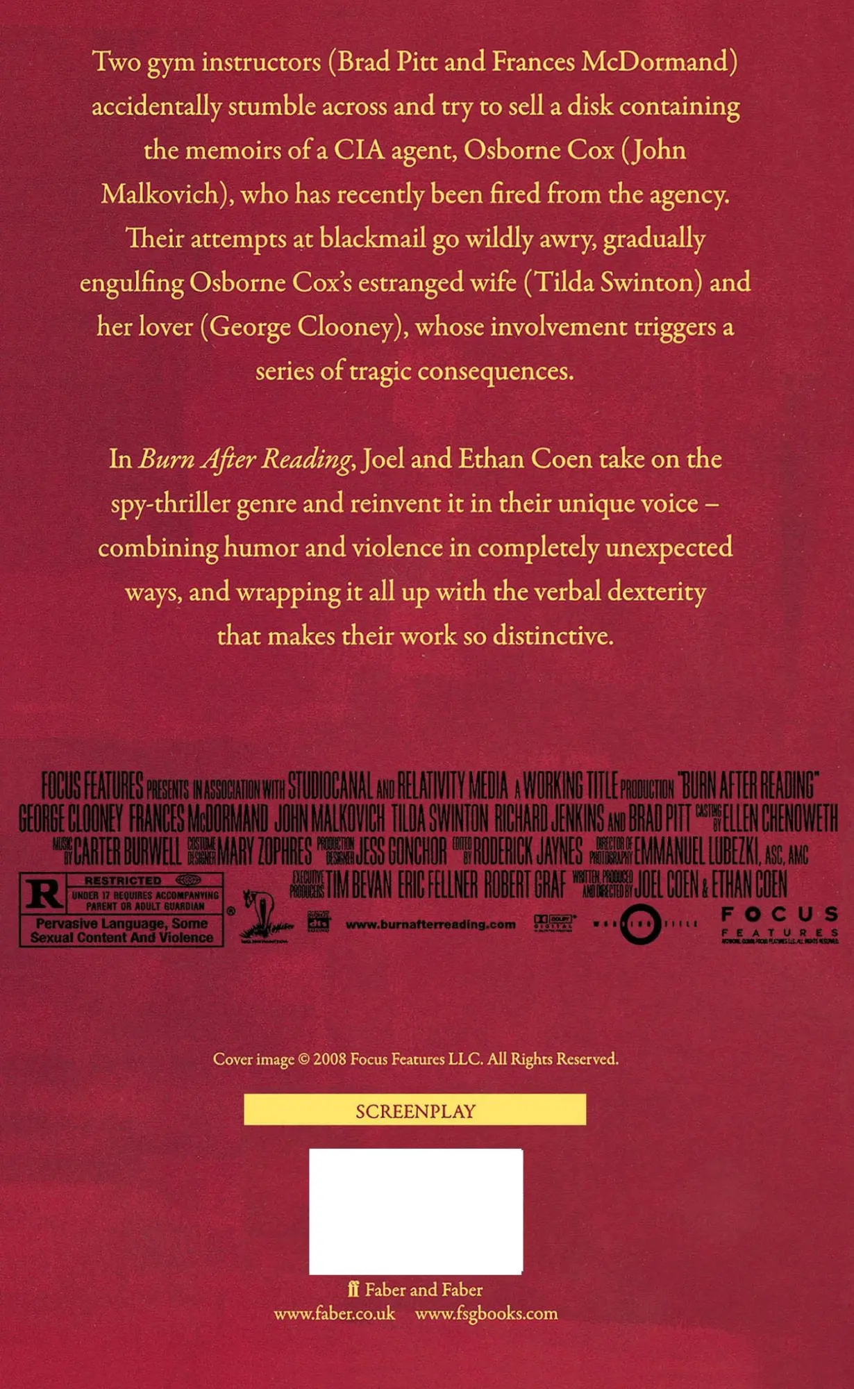 Rückseite: 9780571245222 | Burn After Reading | Ethan Coen (u. a.) | Taschenbuch | Englisch