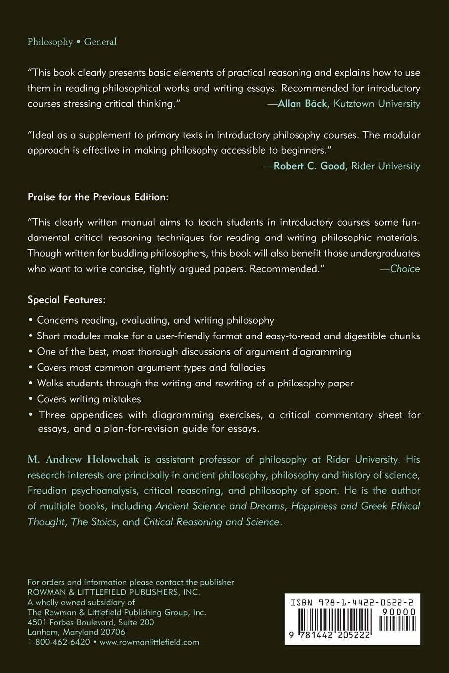 Rückseite: 9781442205222 | Critical Reasoning and Philosophy | M. Andrew Holowchak | Taschenbuch