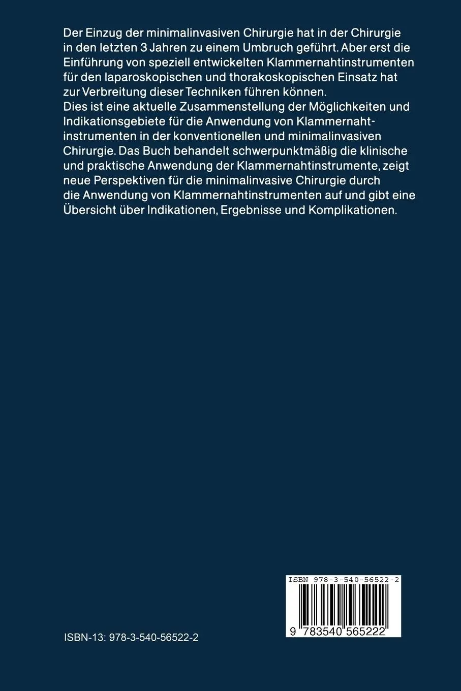 Rückseite: 9783540565222 | Klammernahttechnik in der Chirurgie | Karl-Hermann Fuchs (u. a.)