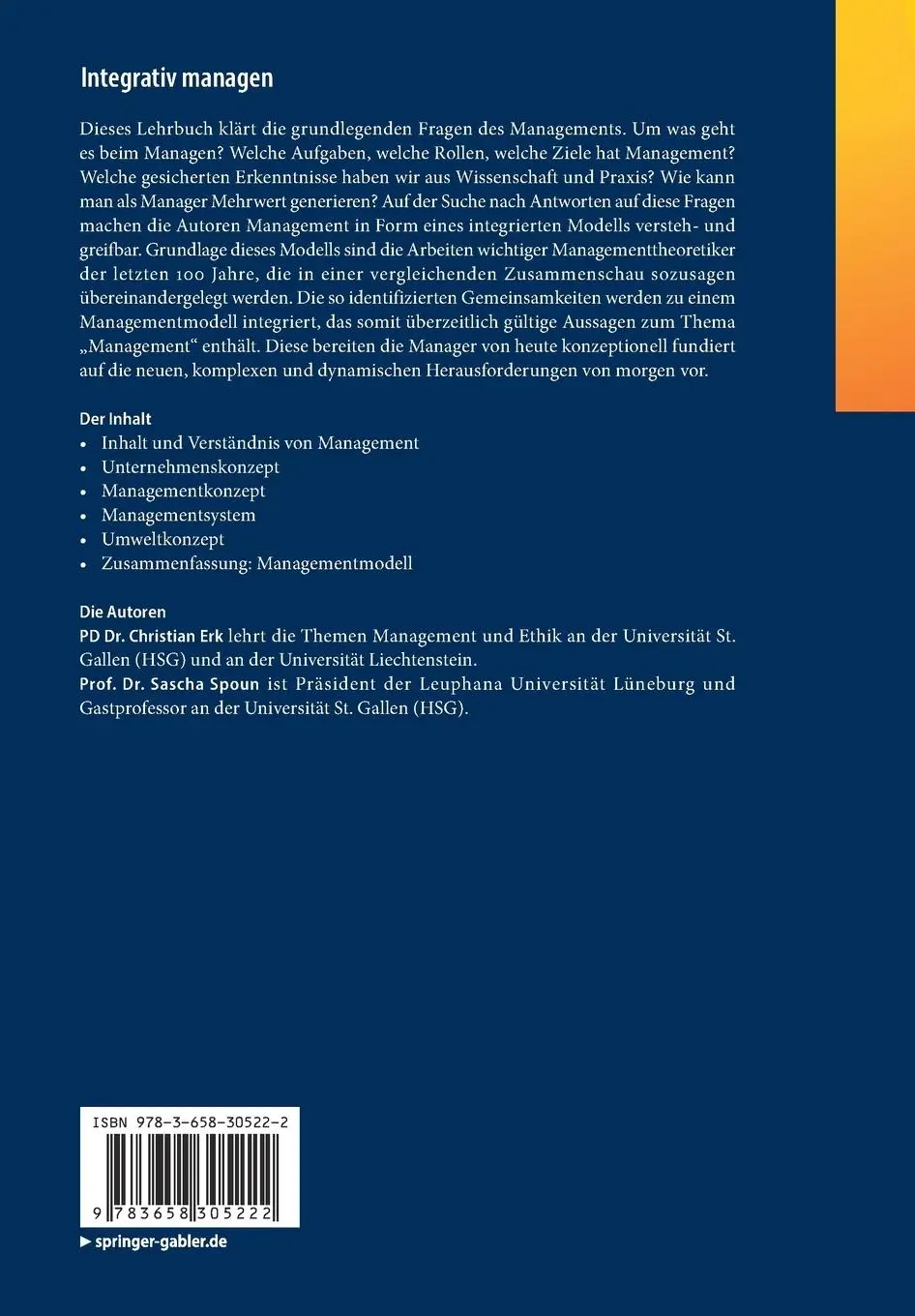 Rückseite: 9783658305222 | Integrativ managen | Sascha Spoun (u. a.) | Taschenbuch | xii | 2020