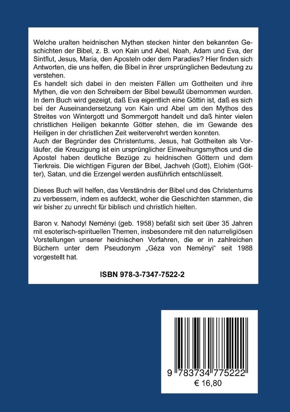 Rückseite: 9783734775222 | Der Ursprung biblischer Mythen | Árpád Baron von Nahodyl Neményi