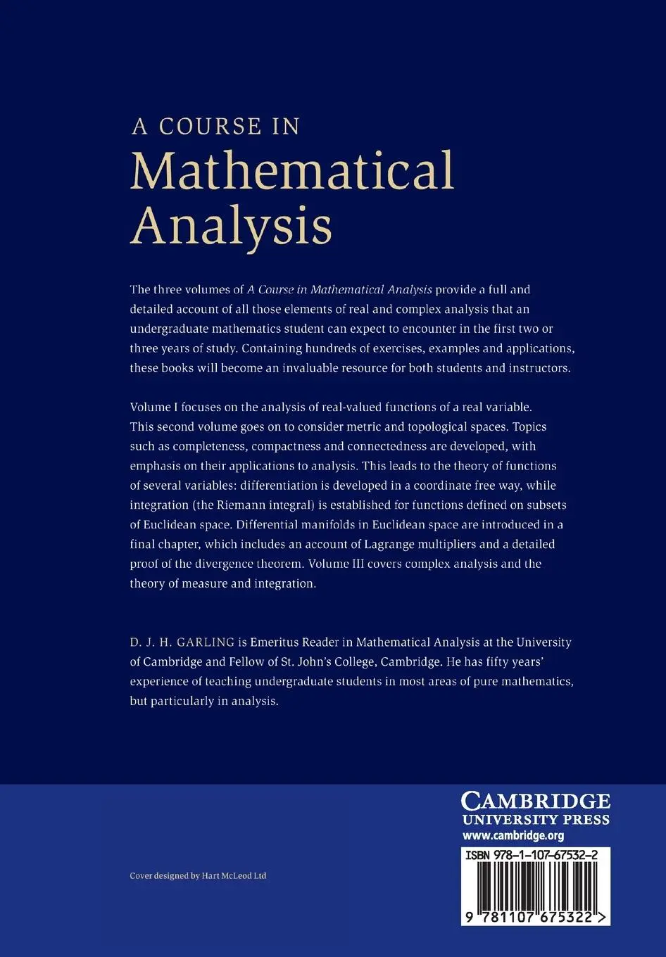 Rückseite: 9781107675322 | A Course in Mathematical Analysis | D. J. H. Garling | Taschenbuch