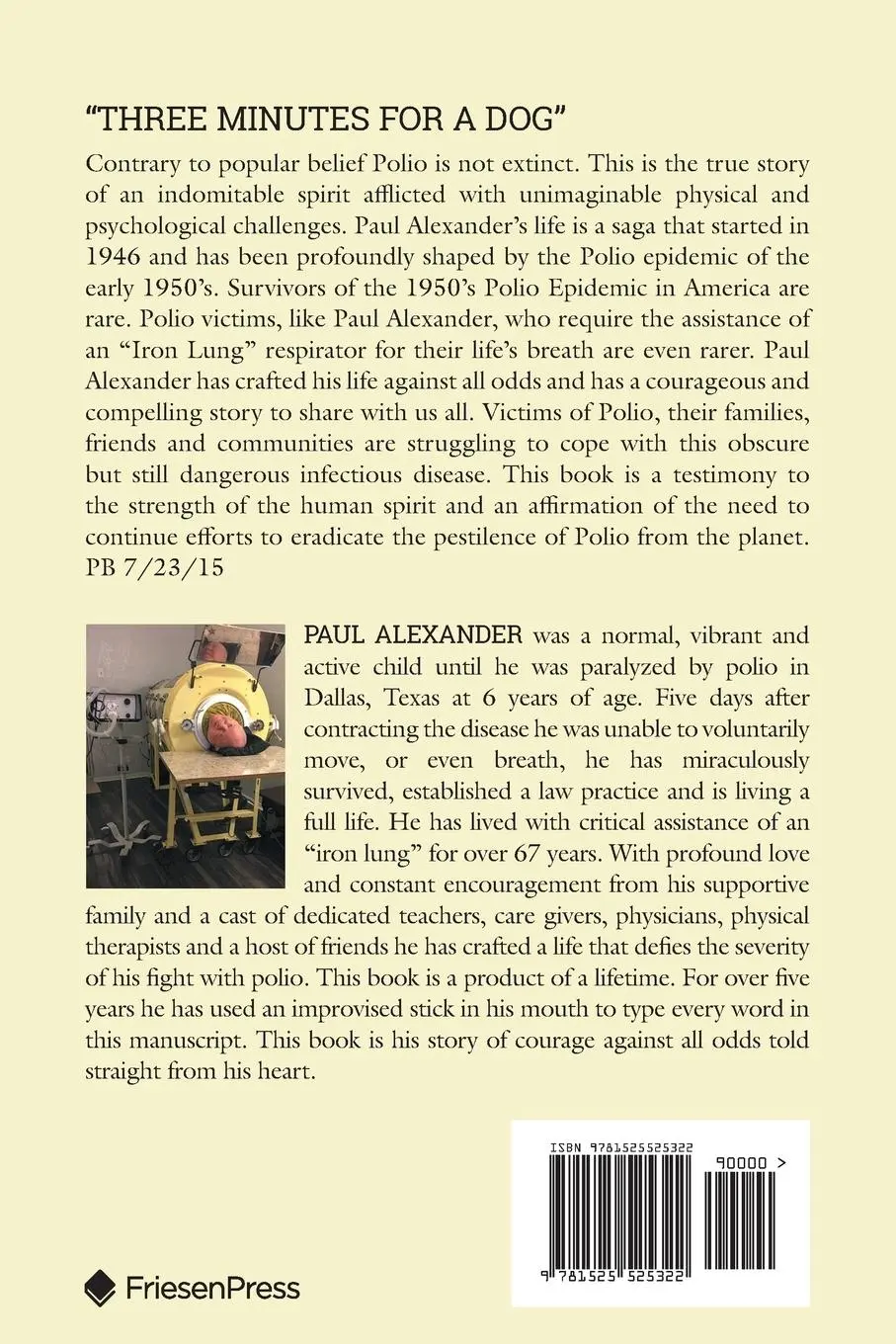 Rückseite: 9781525525322 | Three Minutes for a Dog | My Life in an Iron Lung | Paul R. Alexander