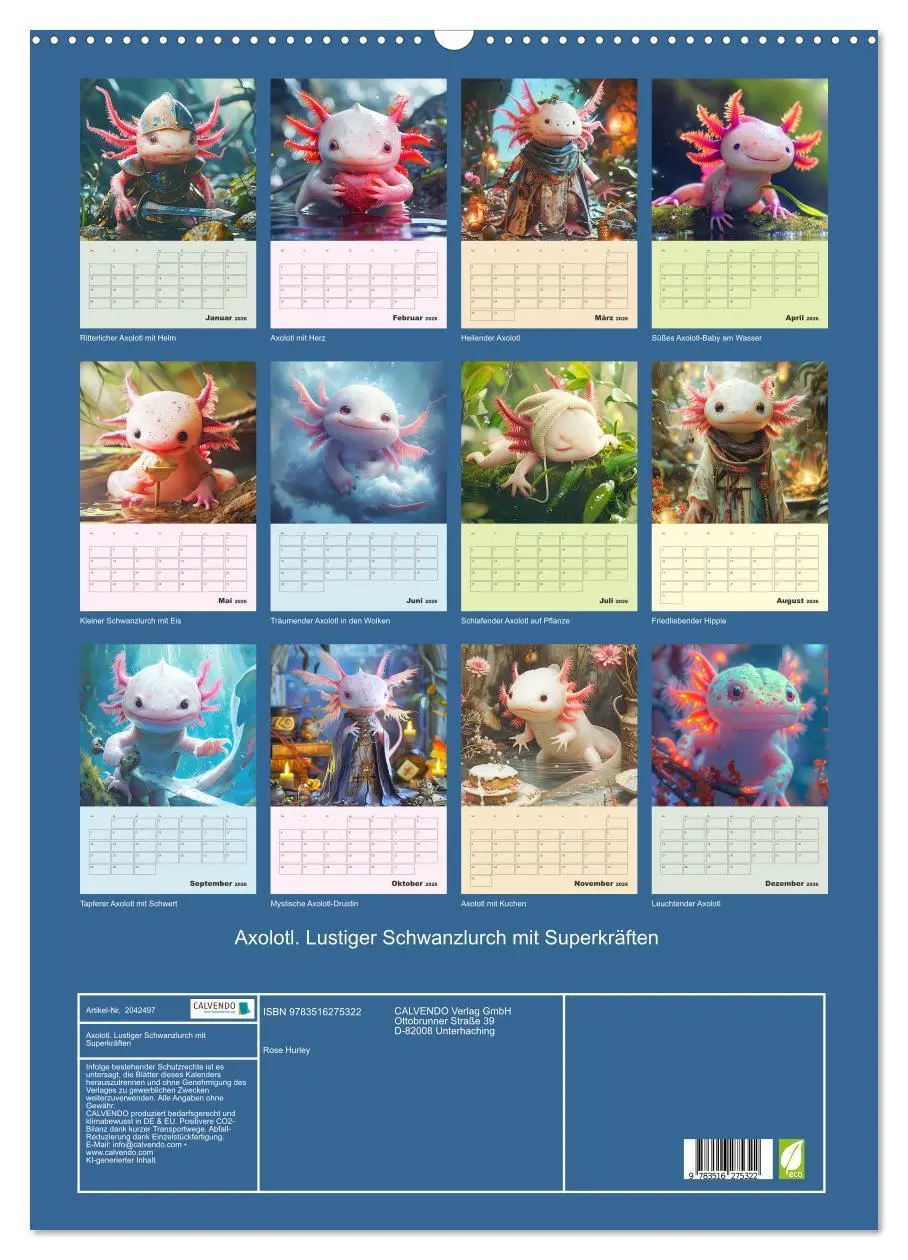Bild: 9783516275322 | Axolotl. Lustiger Schwanzlurch mit Superkräften (Wandkalender 2026...