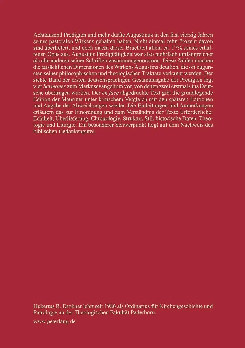 Rückseite: 9783631565322 | Augustinus von Hippo | Hubertus Drobner | Taschenbuch | Deutsch | 2007