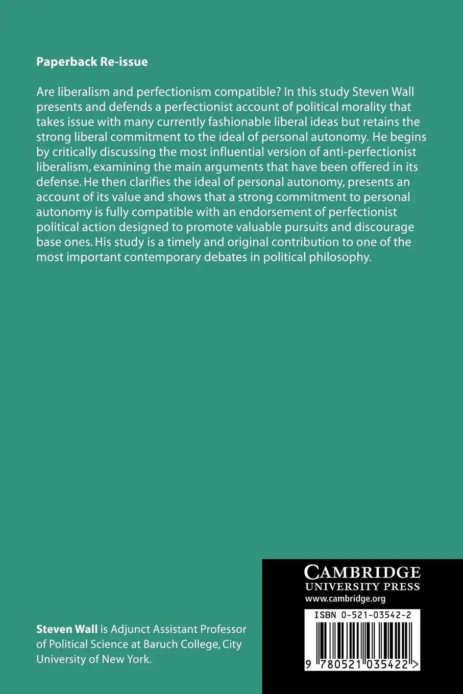 Rückseite: 9780521035422 | Liberalism, Perfectionism and Restraint | Steven Wall | Taschenbuch