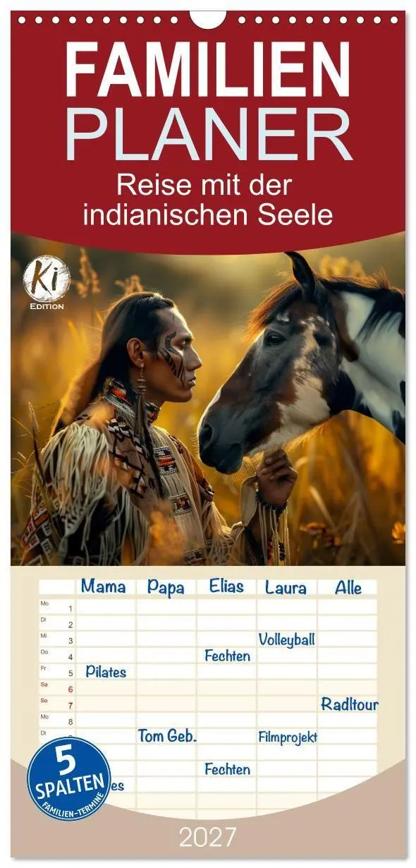 Cover: 9783594315422 | Familienplaner 2027 - Reise mit der indianischen Seele mit 5...