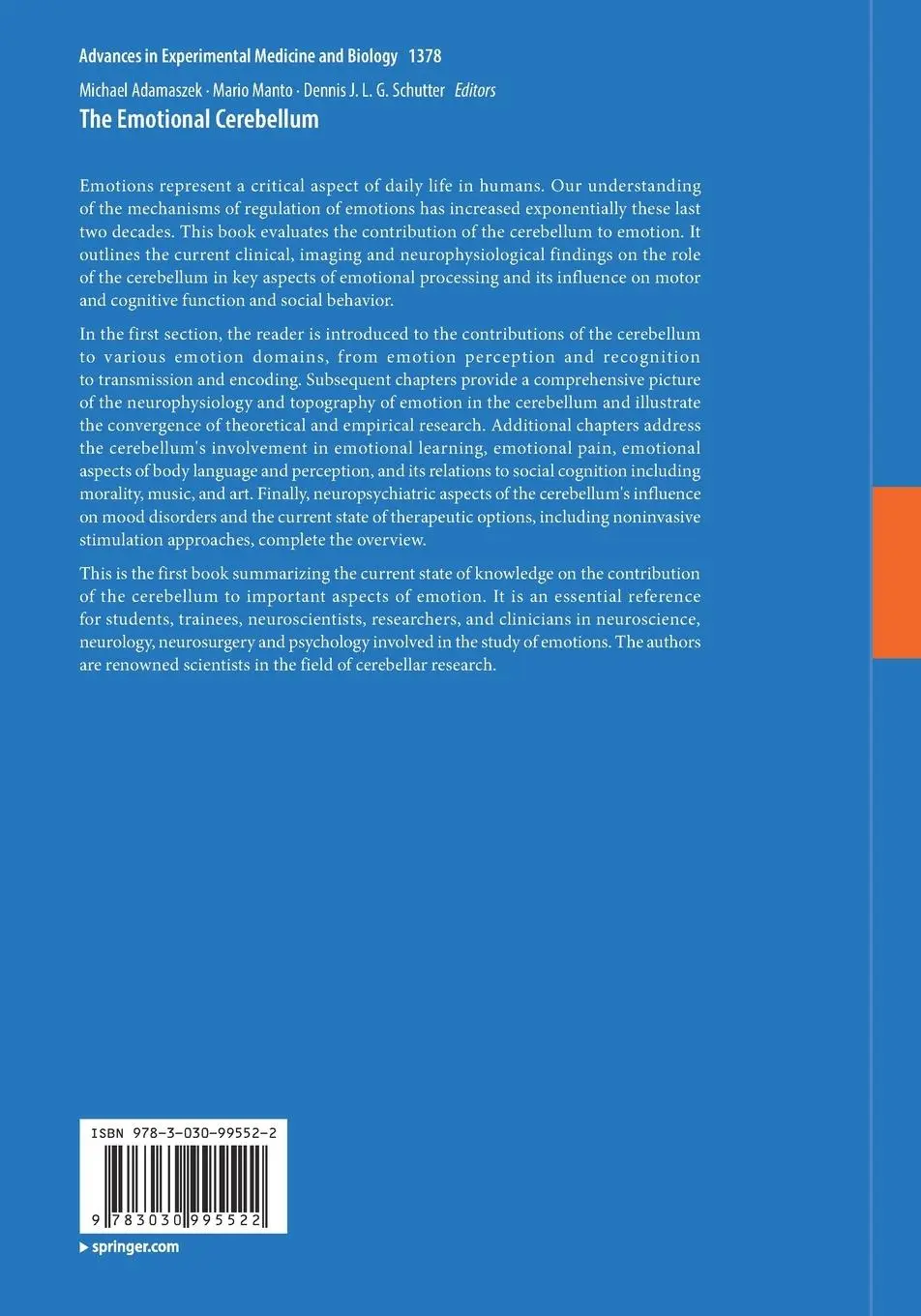 Rückseite: 9783030995522 | The Emotional Cerebellum | Michael Adamaszek (u. a.) | Taschenbuch
