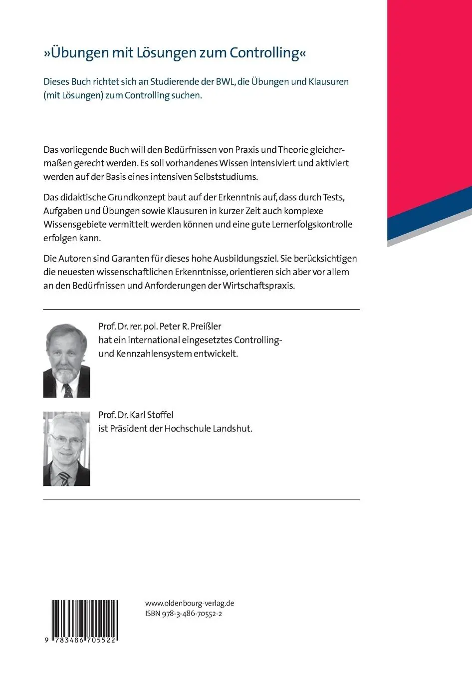 Rückseite: 9783486705522 | Übungs- und Klausurenbuch Controlling | Karl Stoffel (u. a.) | Buch