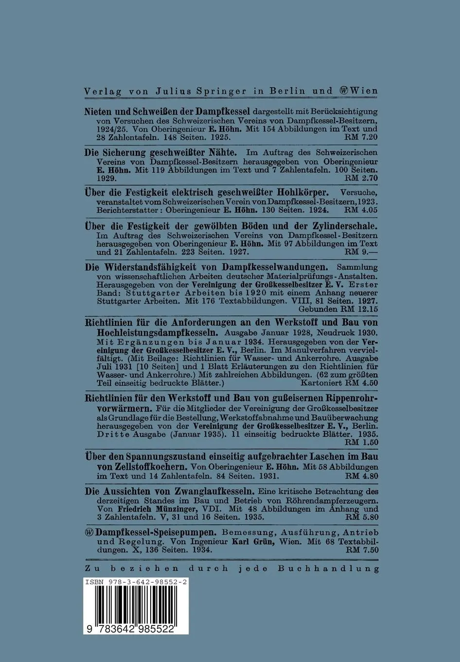 Rückseite: 9783642985522 | Schweißverbindungen im Kessel- und Behälterbau | E. Höhn | Taschenbuch