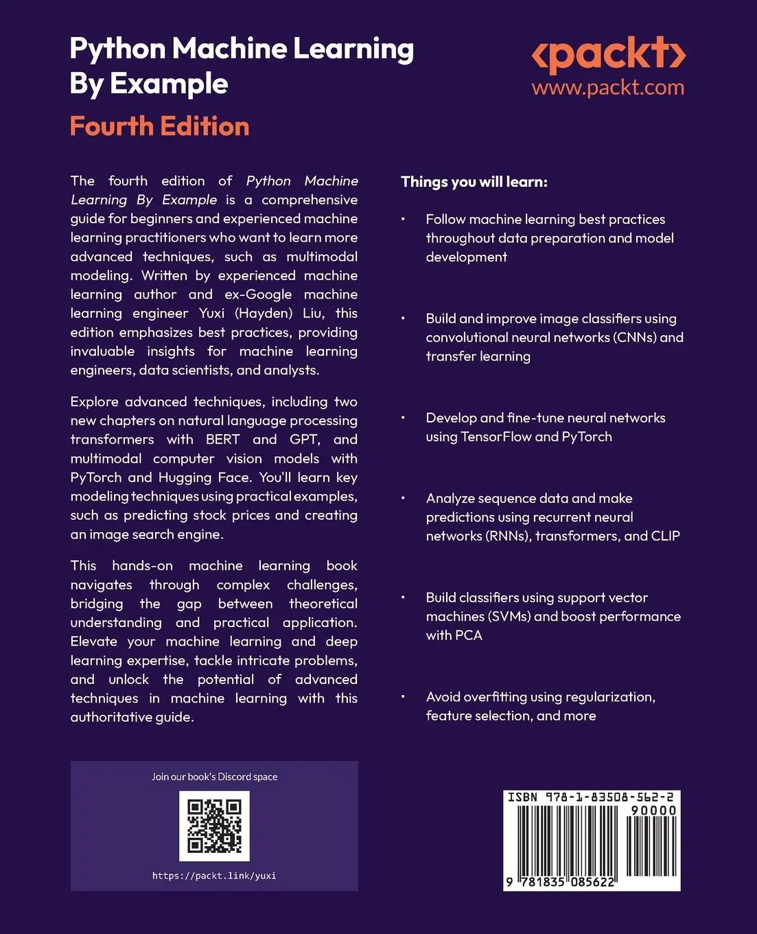 Rückseite: 9781835085622 | Python Machine Learning By Example - Fourth Edition | Yuxi Liu | Buch