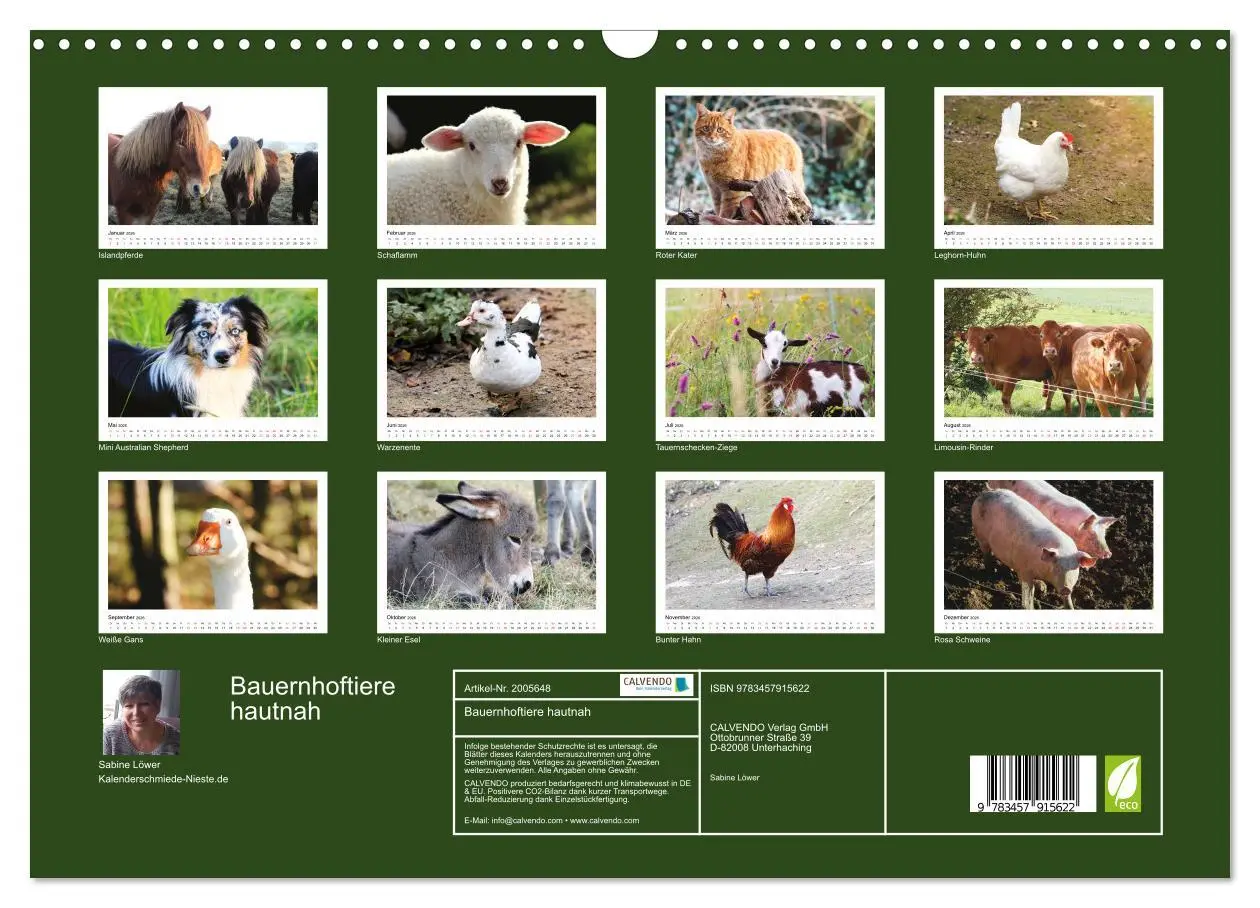 Bild: 9783457915622 | Bauernhoftiere hautnah (Wandkalender 2026 DIN A3 quer), CALVENDO...
