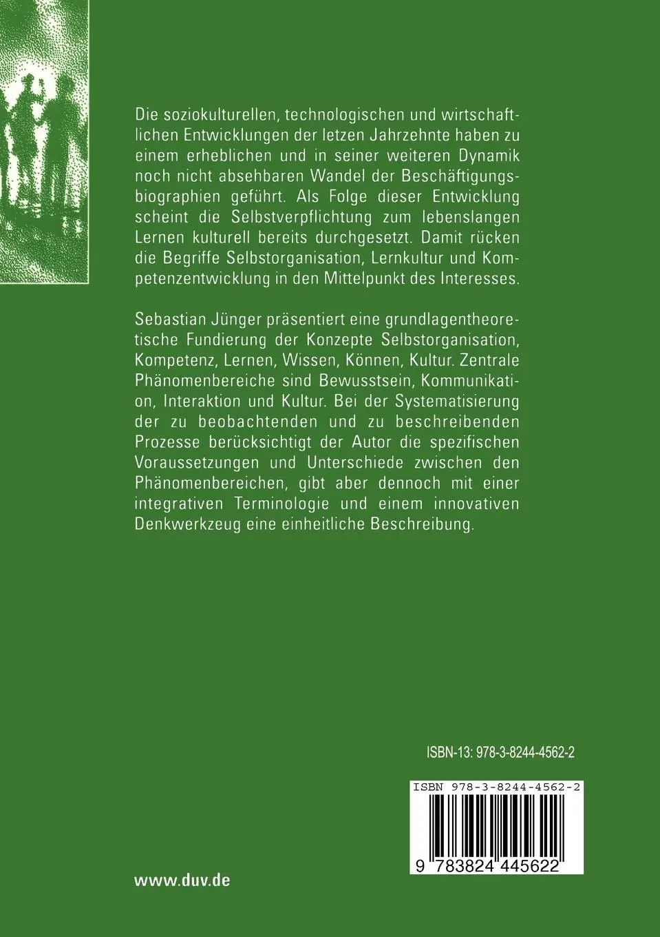 Rückseite: 9783824445622 | Selbstorganisation, Lernkultur und Kompetenzentwicklung | Jünger | vii