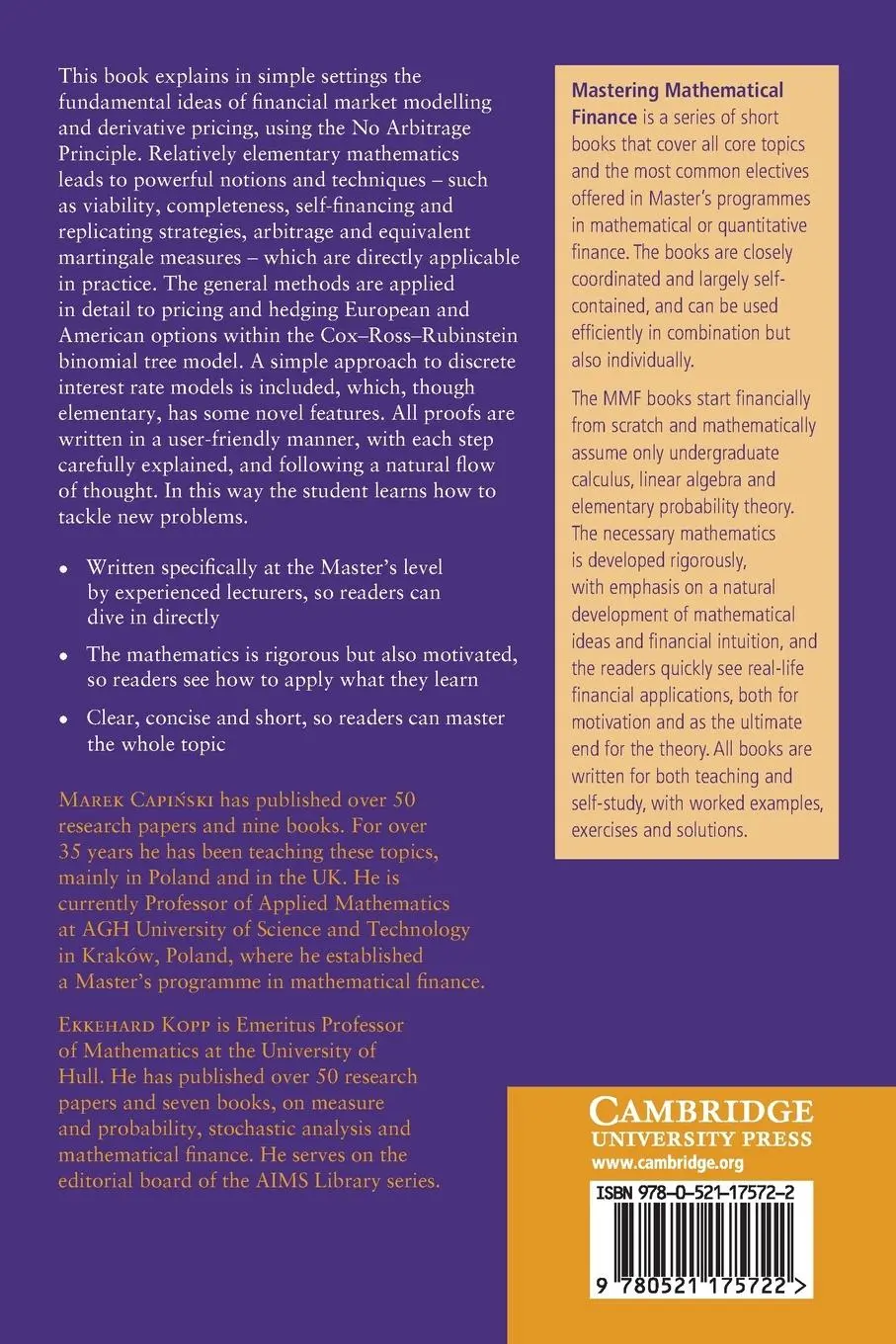 Rückseite: 9780521175722 | Discrete Models of Financial Markets | Marek Capi¿ski (u. a.) | Buch