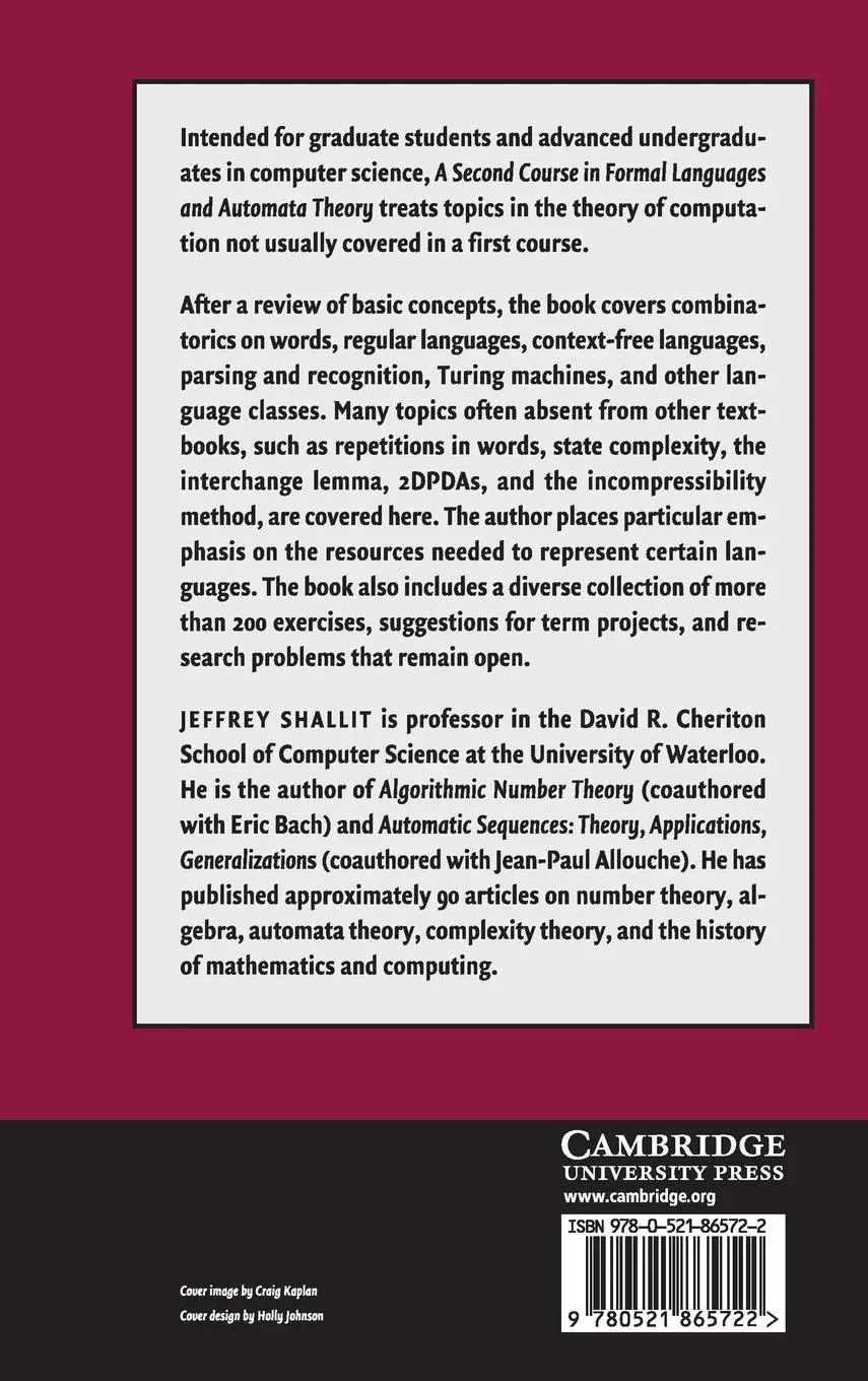 Rückseite: 9780521865722 | A Second Course in Formal Languages and Automata Theory | Shallit