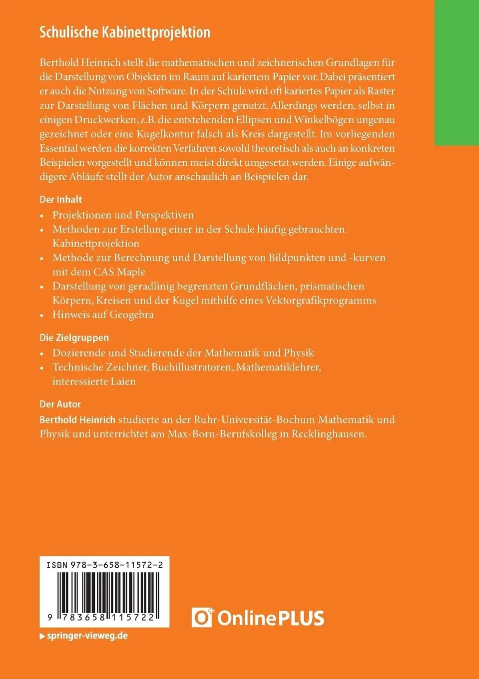 Rückseite: 9783658115722 | Schulische Kabinettprojektion | Räumliches Zeichnen im Raster | Buch