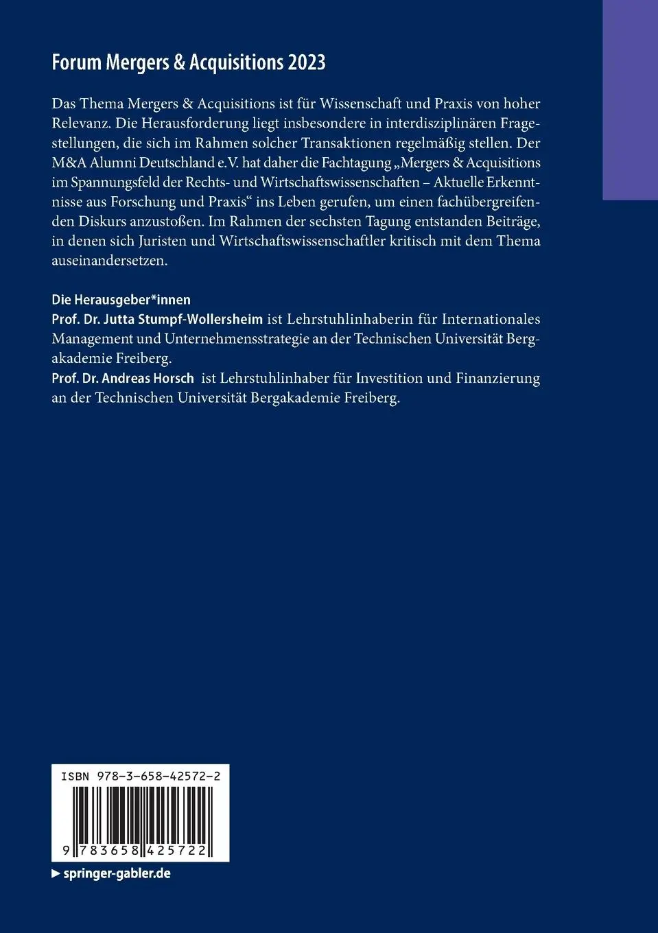 Rückseite: 9783658425722 | Forum Mergers &amp; Acquisitions 2023 | Andreas Horsch (u. a.) | Buch | x