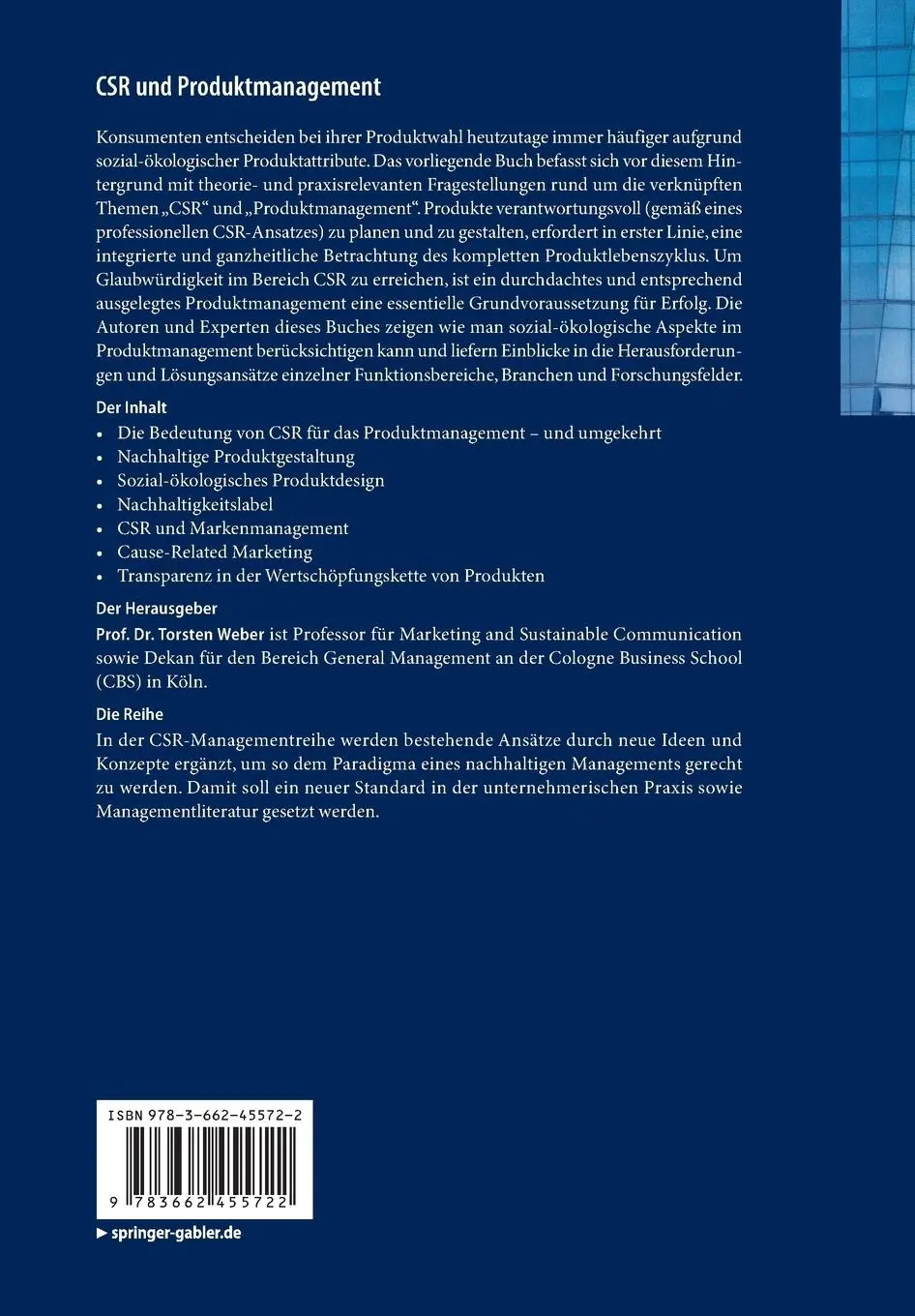 Rückseite: 9783662455722 | CSR und Produktmanagement | Torsten Weber | Taschenbuch | ix | Deutsch
