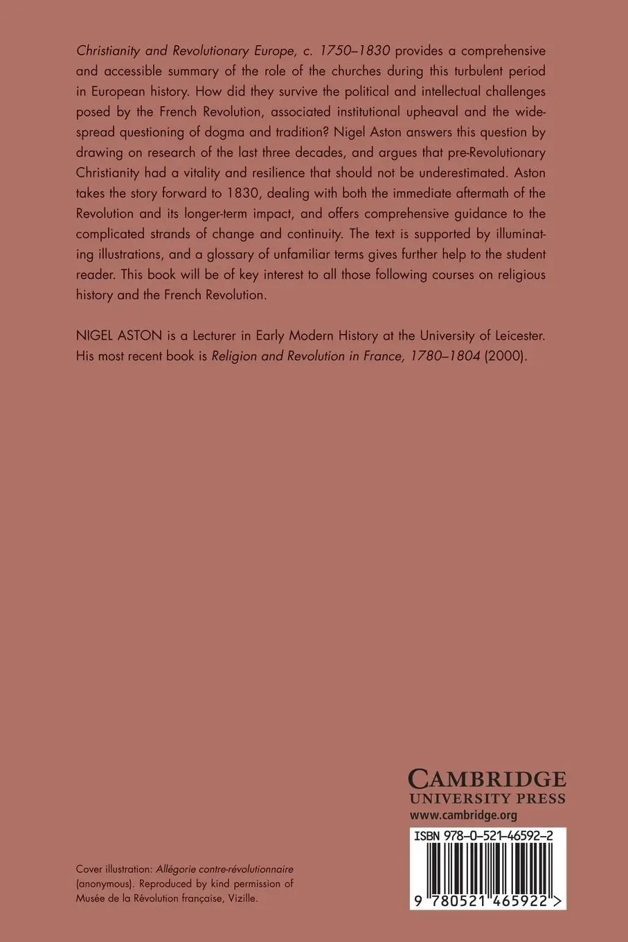 Rückseite: 9780521465922 | Christianity and Revolutionary Europe, 1750-1830 | Nigel Aston | Buch