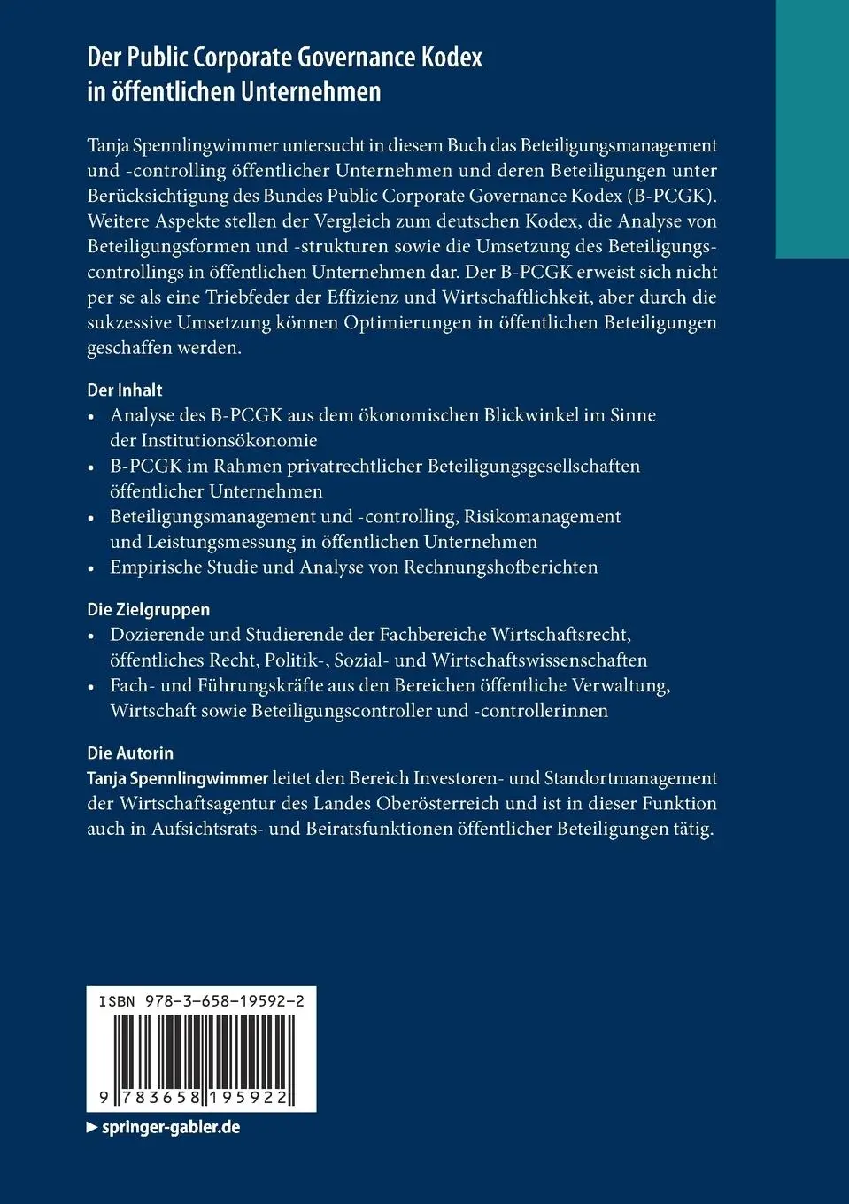 Rückseite: 9783658195922 | Der Public Corporate Governance Kodex in öffentlichen Unternehmen