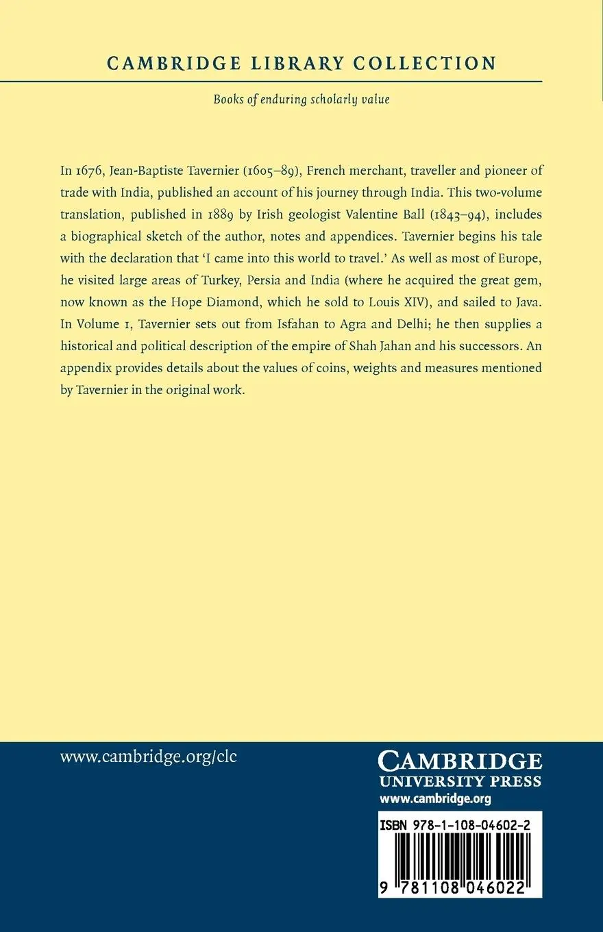Rückseite: 9781108046022 | Travels in India - Volume 1 | Jean-Baptiste Tavernier | Taschenbuch