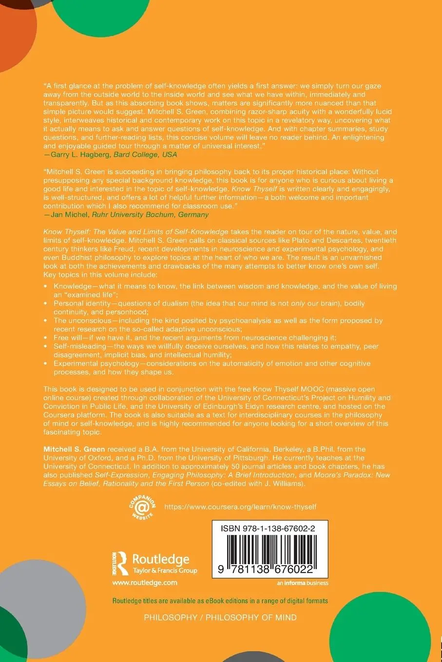 Rückseite: 9781138676022 | Know Thyself | The Value and Limits of Self-Knowledge | Green | Buch