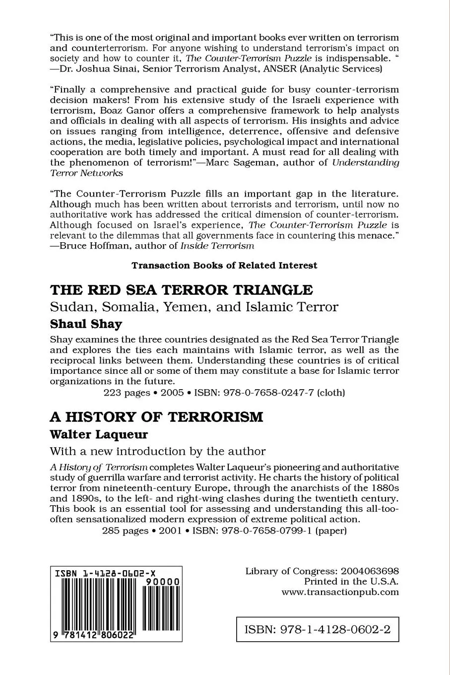Rückseite: 9781412806022 | The Counter-terrorism Puzzle | A Guide for Decision Makers | Ganor