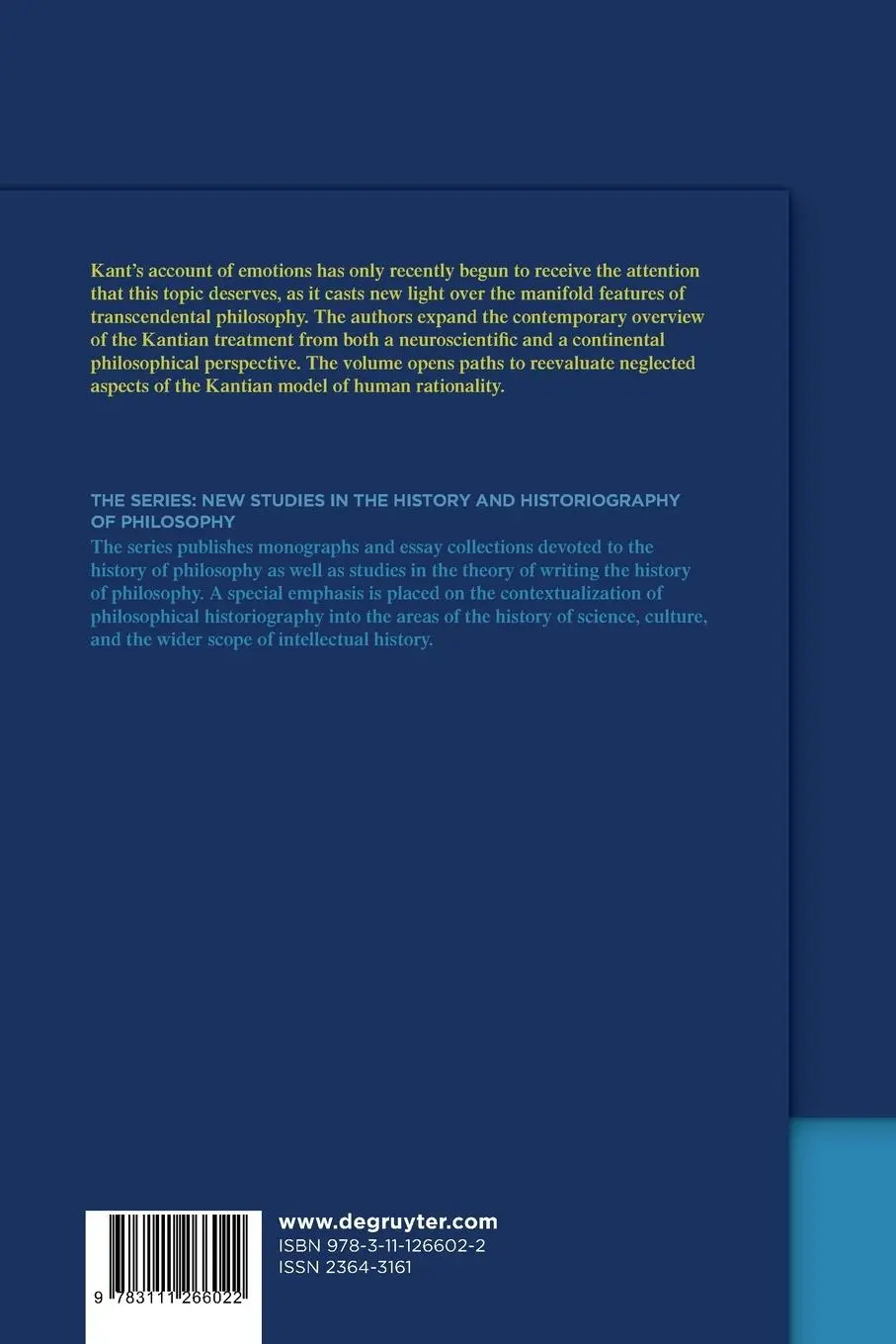 Rückseite: 9783111266022 | Kant on Emotions | Critical Essays in the Contemporary Context | Buch