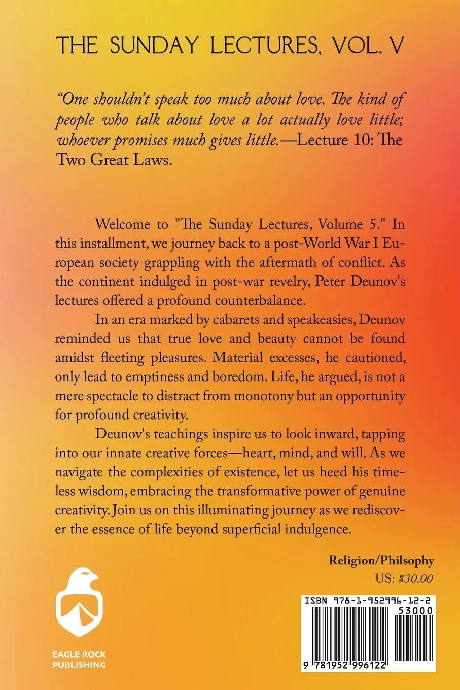 Rückseite: 9781952996122 | The Sunday Lectures, Vol.V | Peter Deunov | Taschenbuch | Englisch