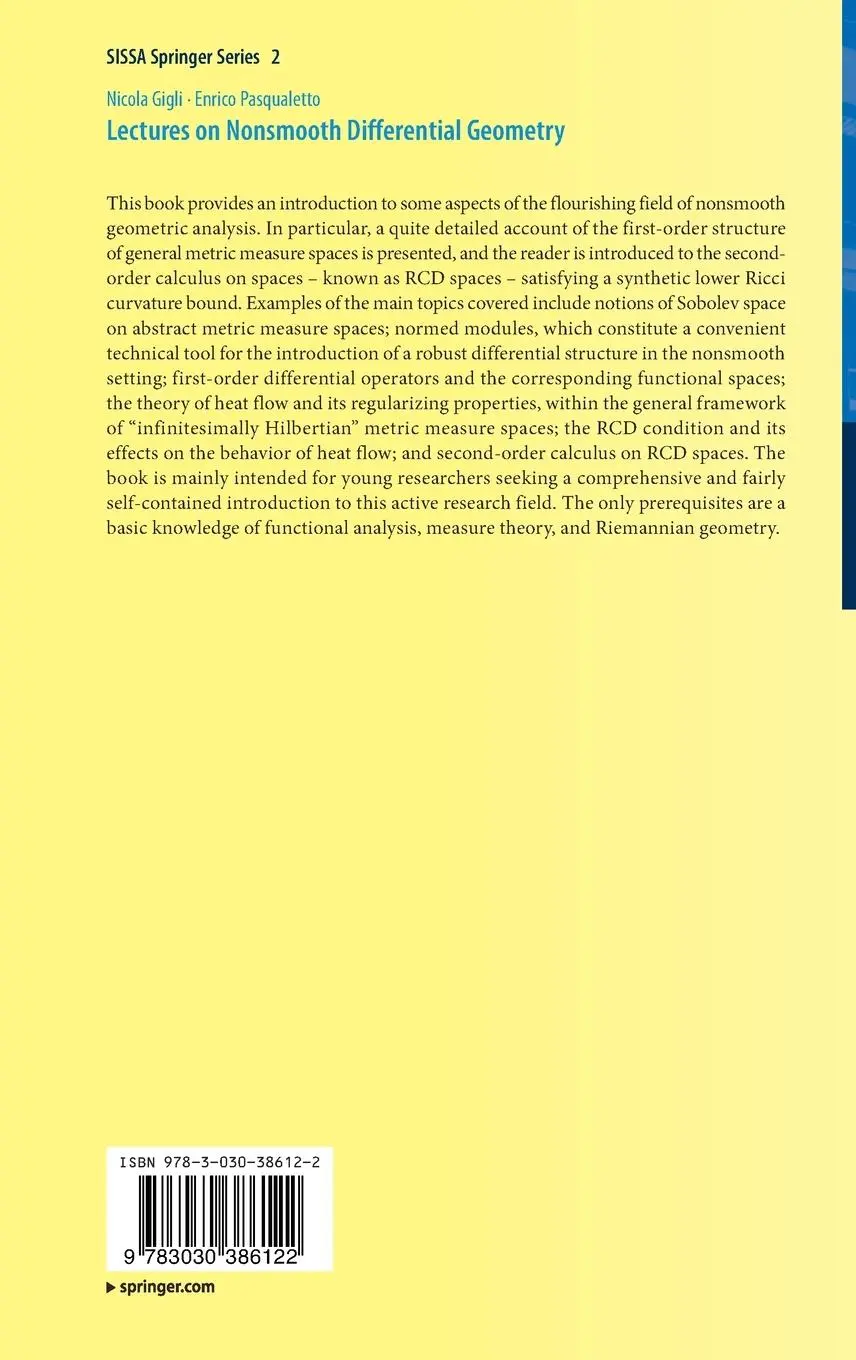 Rückseite: 9783030386122 | Lectures on Nonsmooth Differential Geometry | Nicola Gigli (u. a.)
