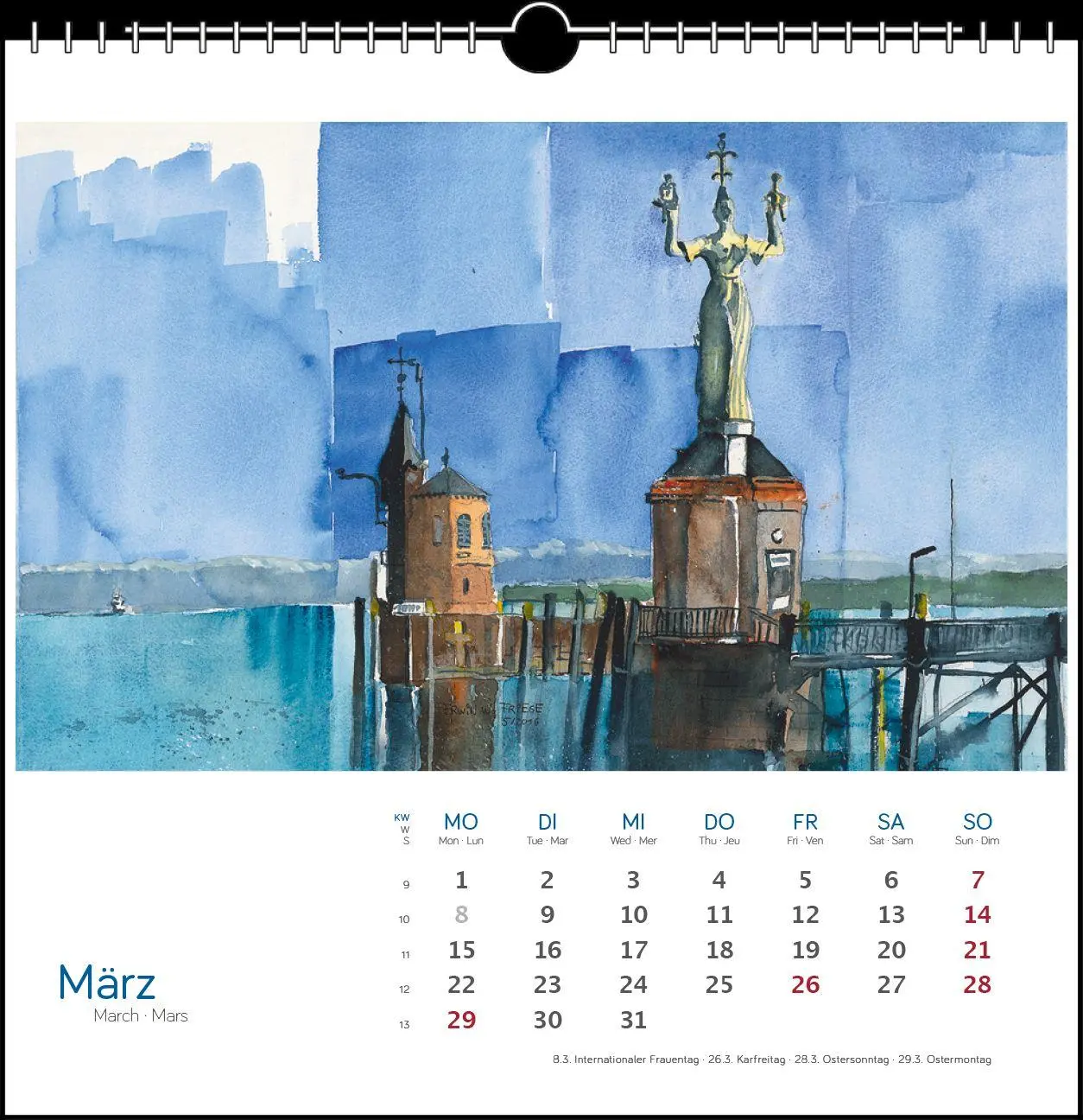 Bild: 9783861926122 | Bodensee Aquarell 2027 | Postkarten-Tischkalender | Erwin W Friese
