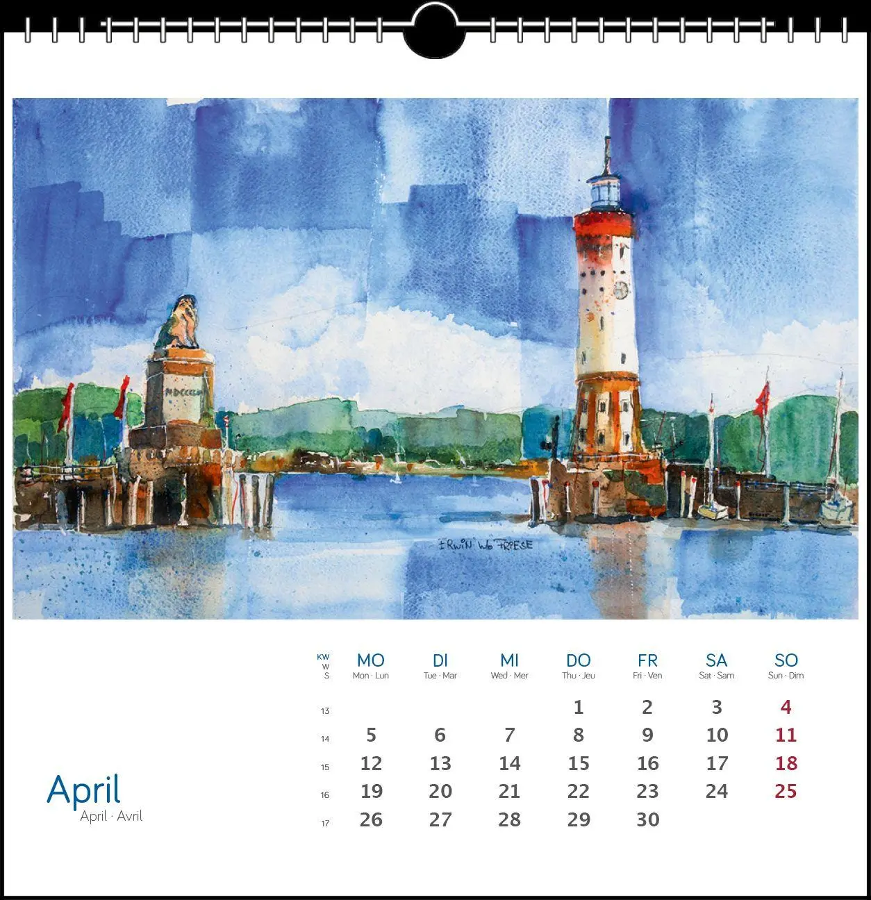 Bild: 9783861926122 | Bodensee Aquarell 2027 | Postkarten-Tischkalender | Erwin W Friese