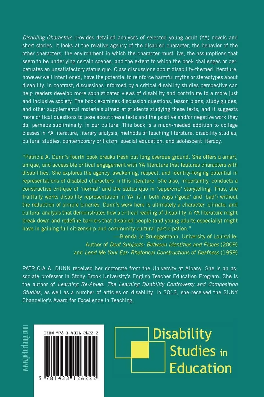 Rückseite: 9781433126222 | Disabling Characters | Patricia A. Dunn | Taschenbuch | Paperback