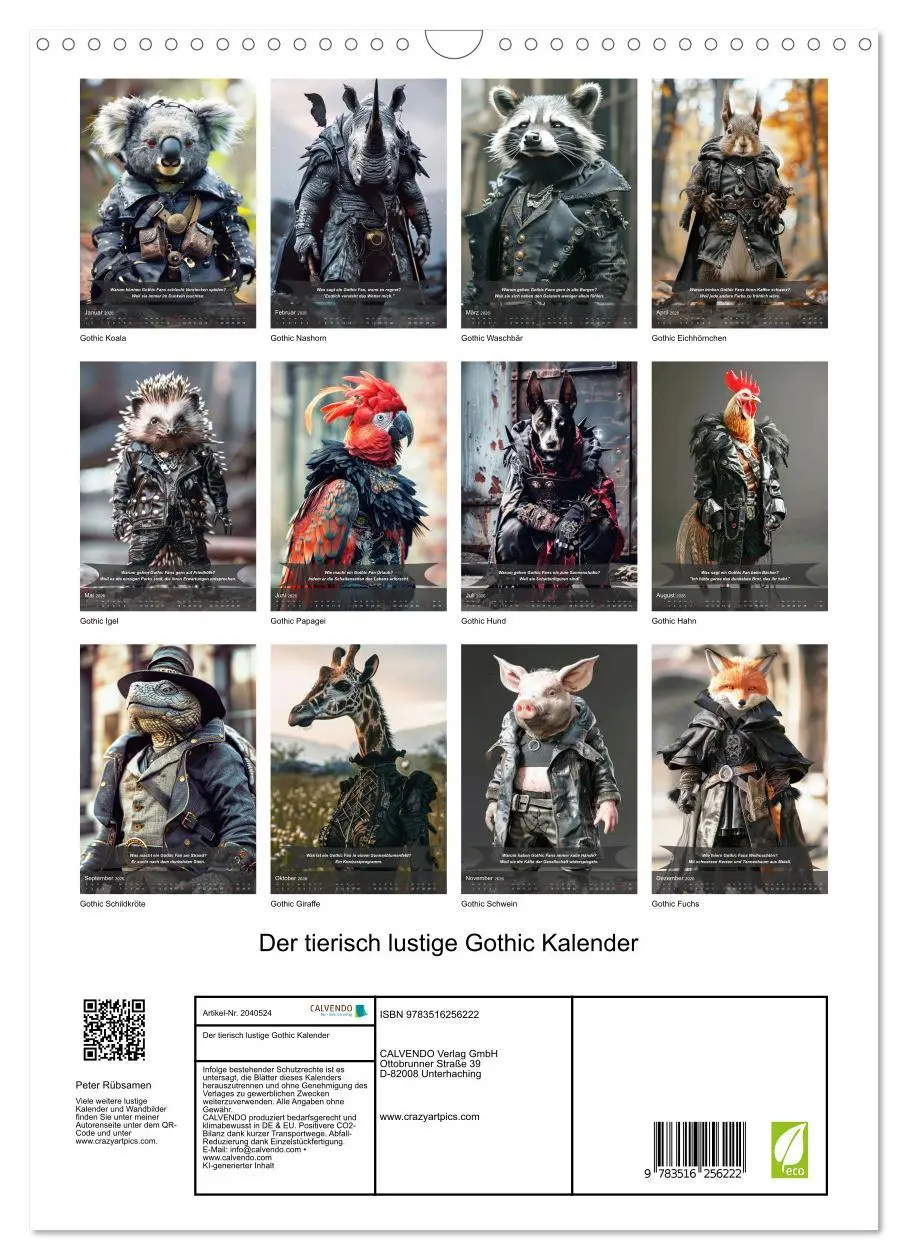 Bild: 9783516256222 | Der tierisch lustige Gothic Kalender (Wandkalender 2026 DIN A3...