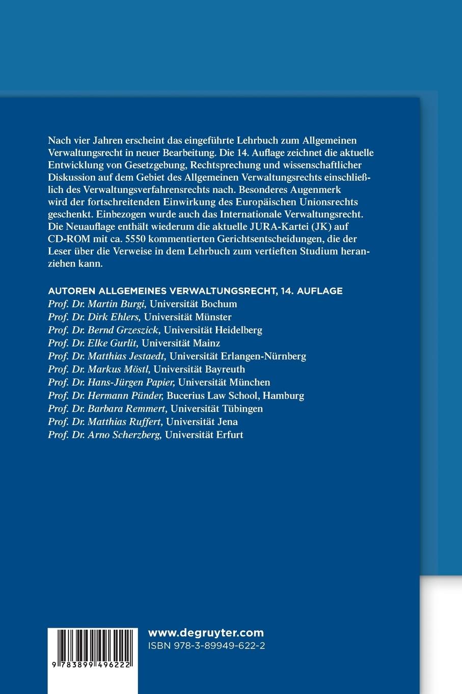 Rückseite: 9783899496222 | Allgemeines Verwaltungsrecht | Dirk Ehlers (u. a.) | Taschenbuch