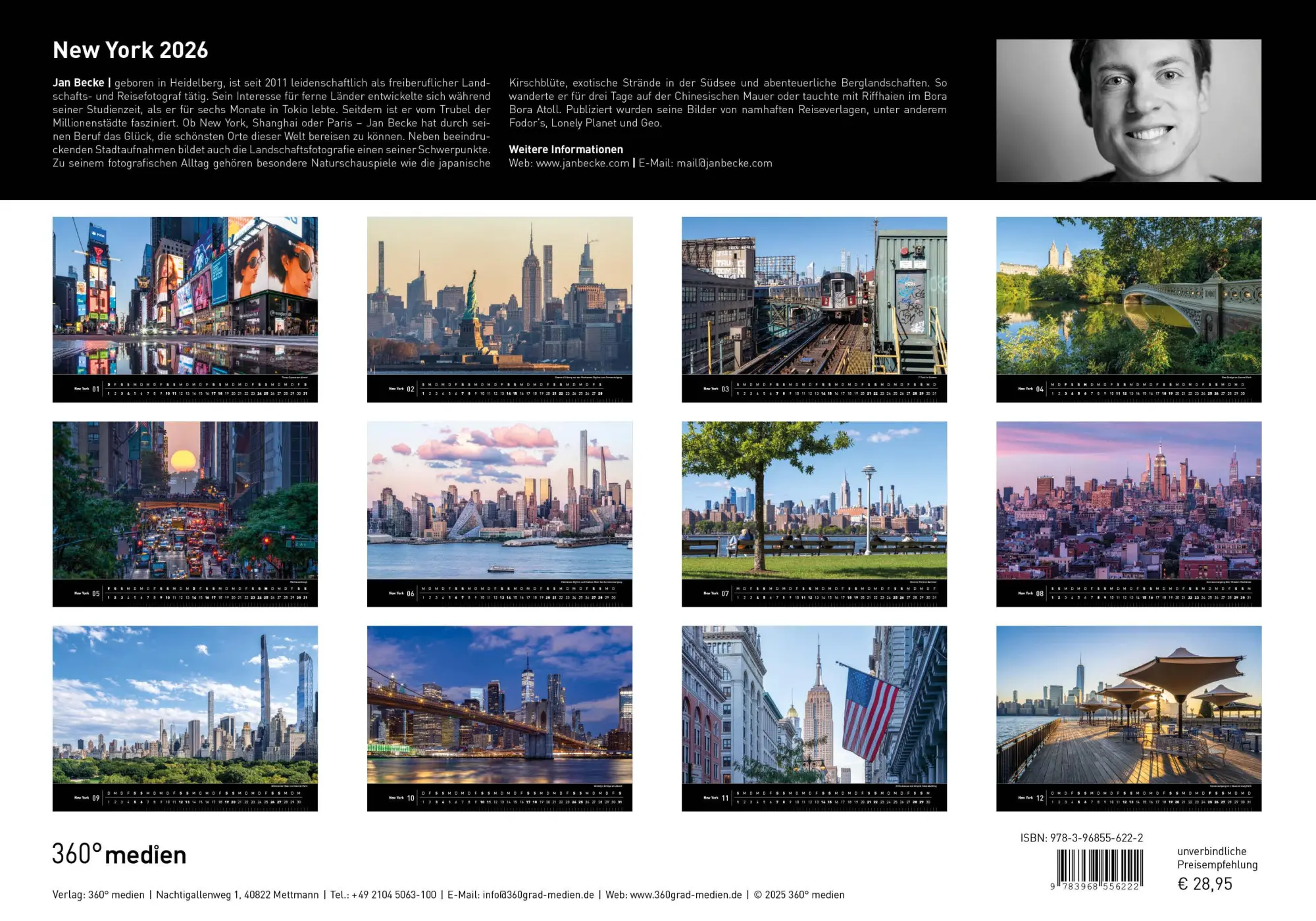Rückseite: 9783968556222 | New York Premiumkalender 2026 | Jan Becke | Kalender | 14 S. | Deutsch