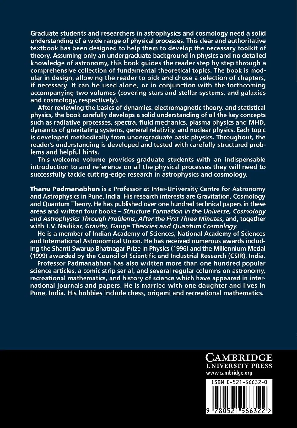 Rückseite: 9780521566322 | Theoretical Astrophysics | Volume 1: Astrophysical Processes | Buch