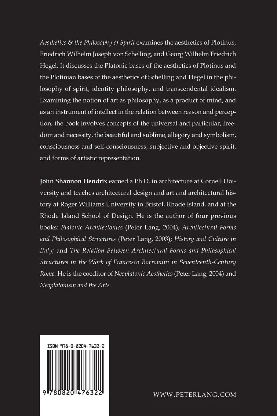 Rückseite: 9780820476322 | Aesthetics &amp; the Philosophy of Spirit | John Shannon Hendrix | Buch