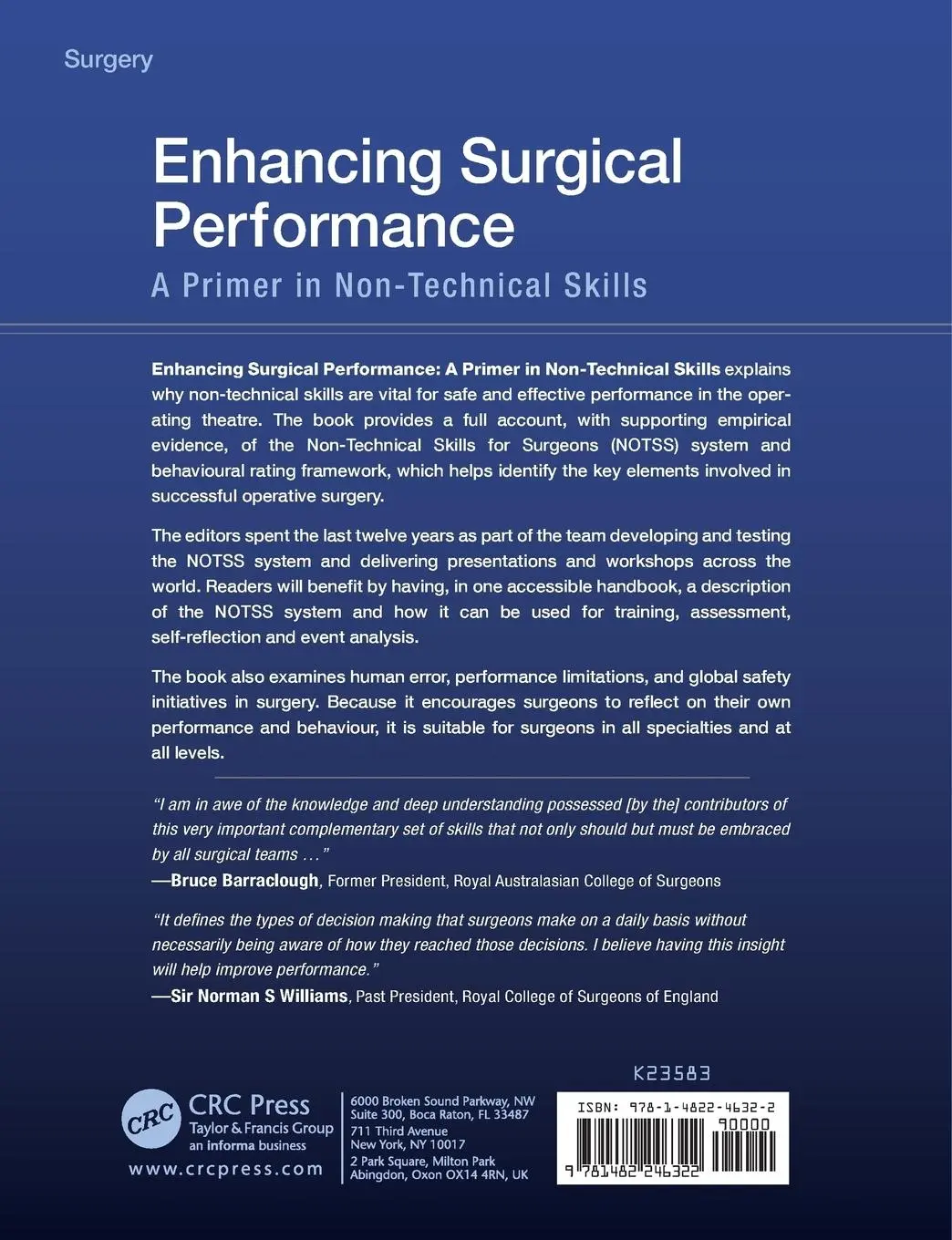 Rückseite: 9781482246322 | Enhancing Surgical Performance | A Primer in Non-technical Skills