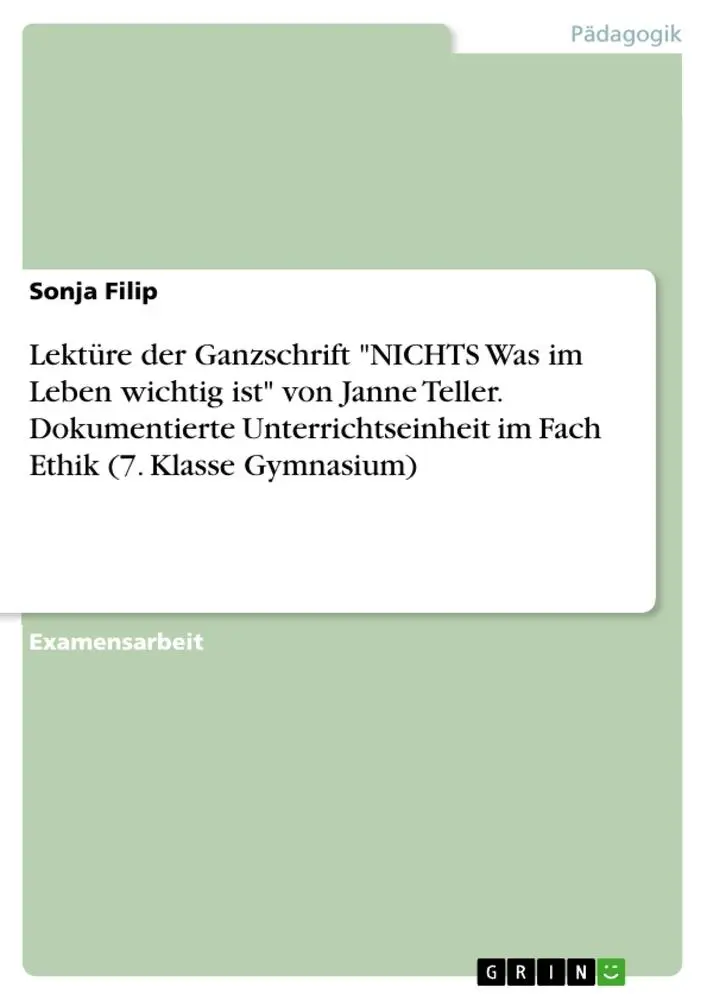 Cover: 9783668716322 | Lektüre der Ganzschrift "NICHTS Was im Leben wichtig ist" von Janne...