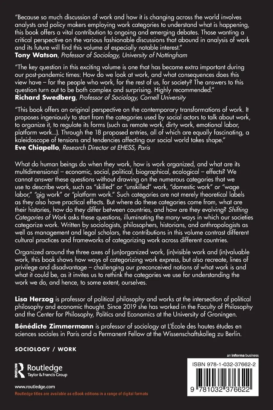 Rückseite: 9781032376622 | Shifting Categories of Work | Lisa Herzog (u. a.) | Taschenbuch | 2022
