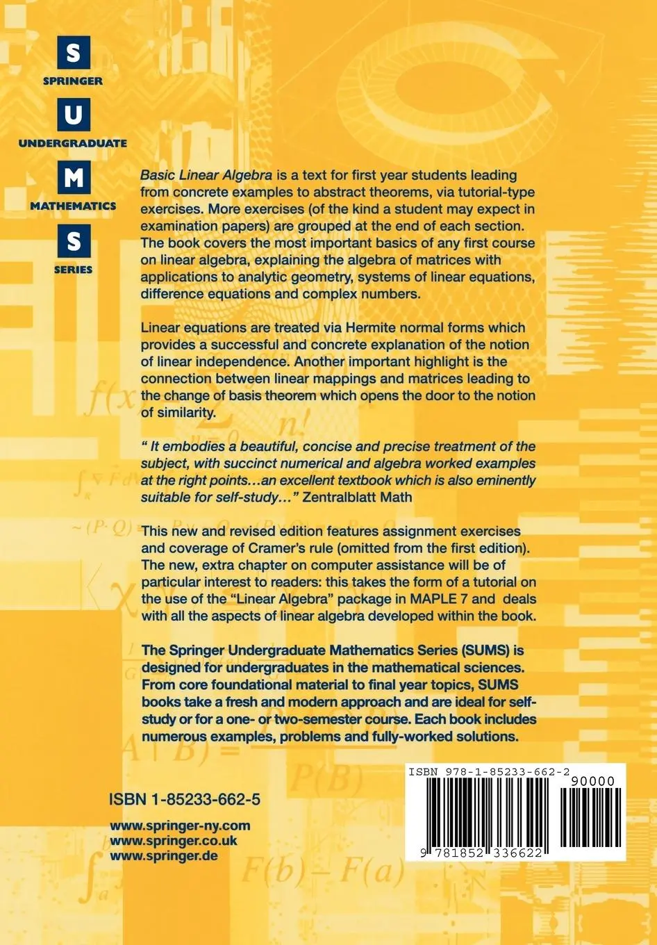Rückseite: 9781852336622 | Basic Linear Algebra | E. F. Robertson (u. a.) | Taschenbuch | xi