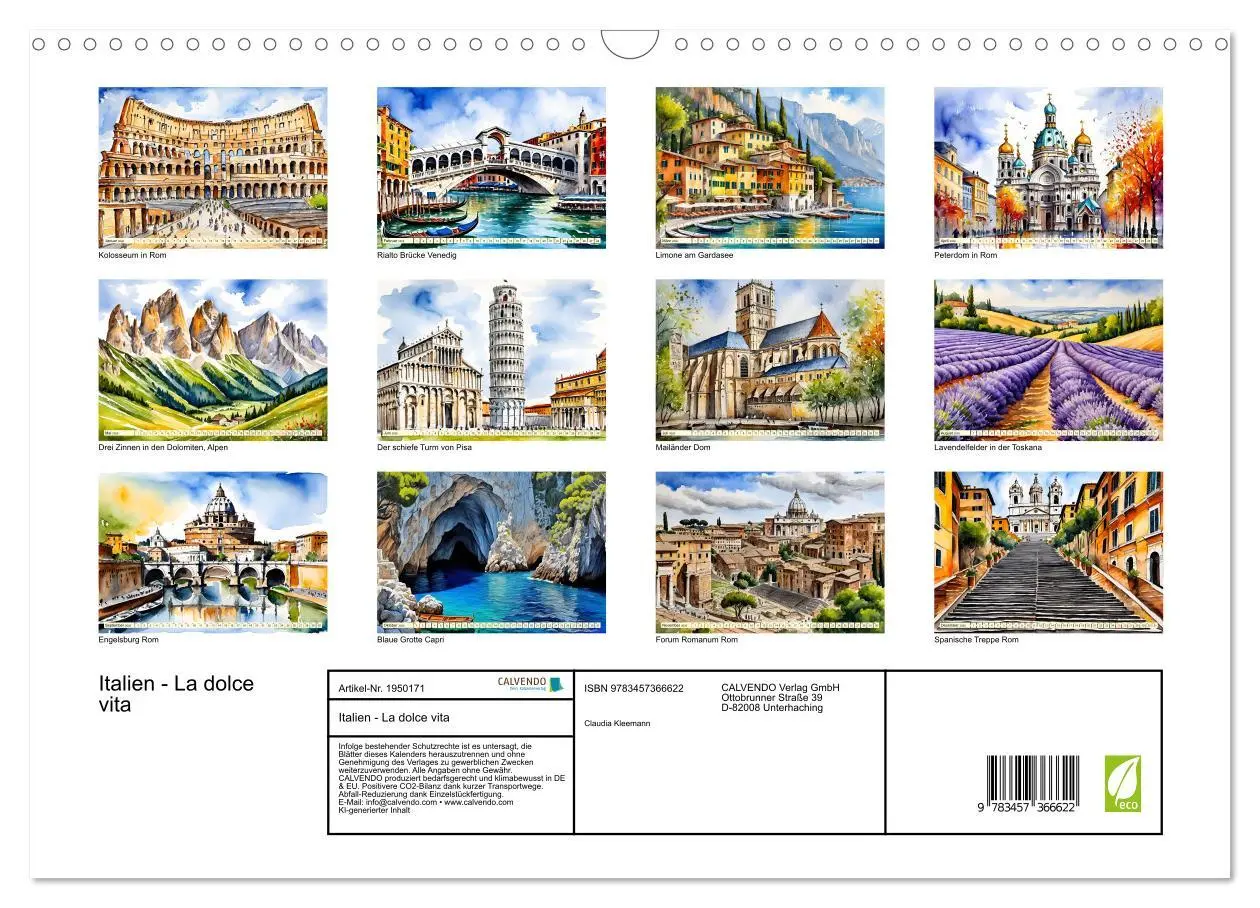 Bild: 9783457366622 | Italien - La dolce vita (Wandkalender 2026 DIN A3 quer), CALVENDO...
