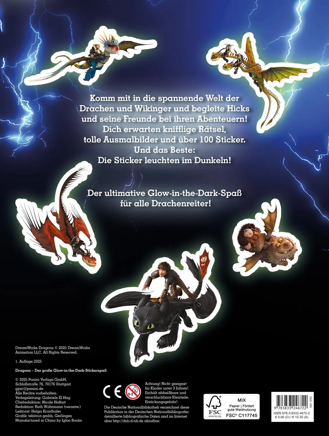 Rückseite: 9783833246722 | Dragons: Der große Glow-in-the-Dark-Stickerspaß | Panini | Taschenbuch