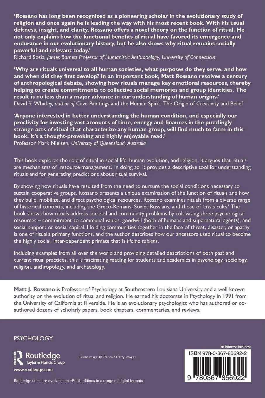 Rückseite: 9780367856922 | Ritual in Human Evolution and Religion | Matt J. Rossano | Taschenbuch