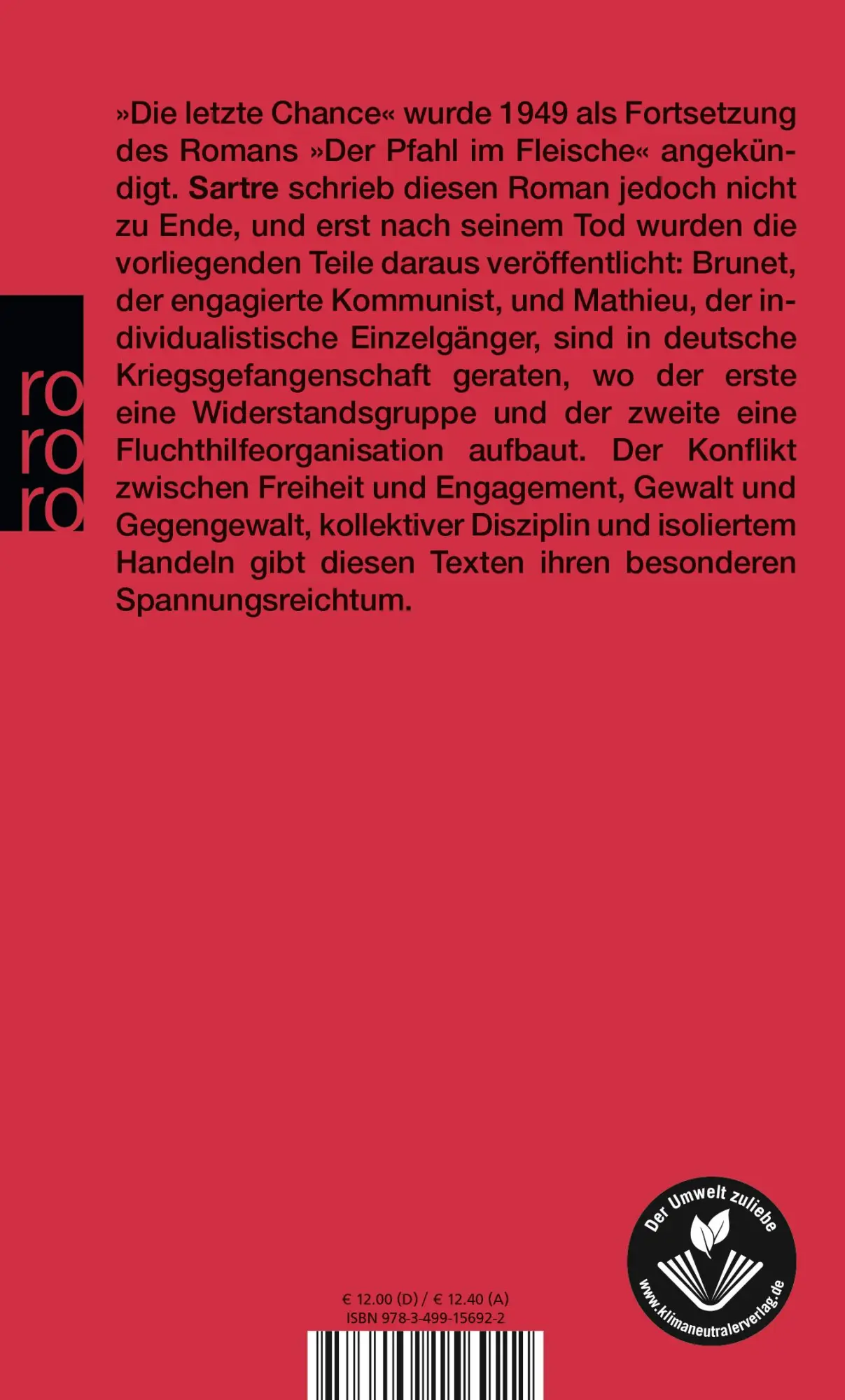 Rückseite: 9783499156922 | Die letzte Chance | Jean-Paul Sartre | Taschenbuch | 224 S. | Deutsch