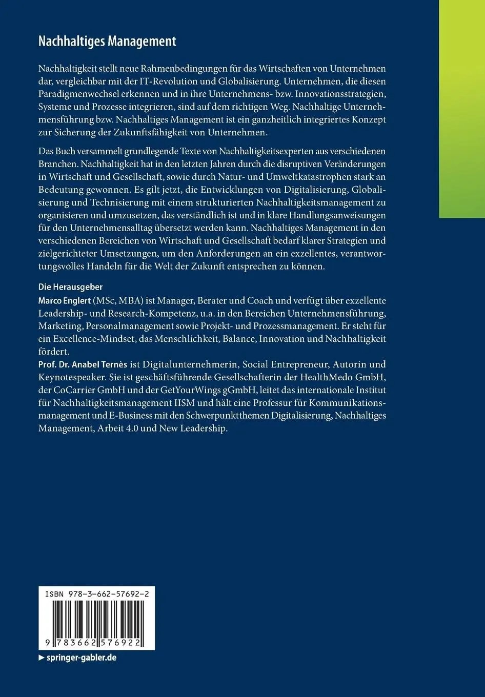 Rückseite: 9783662576922 | Nachhaltiges Management | Anabel Ternès (u. a.) | Taschenbuch | xxxii